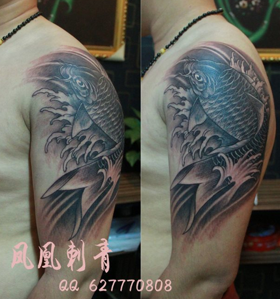 北京凤凰纹身店作品：手臂纹身，鱼纹身-北京纹身作品