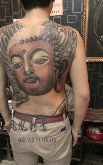 北京凤凰纹身店作品：背部纹身，佛像纹身-北京纹身作品