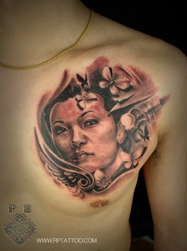 上海纹身店针藏刺青作品：人物肖像纹身