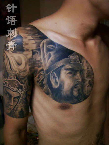 南昌针语纹身店作品：半胛人物肖像纹身图案